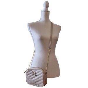 Rampage Cream Tan Quilted Crossbody Bag W/Gold Tone Chain Hardwear